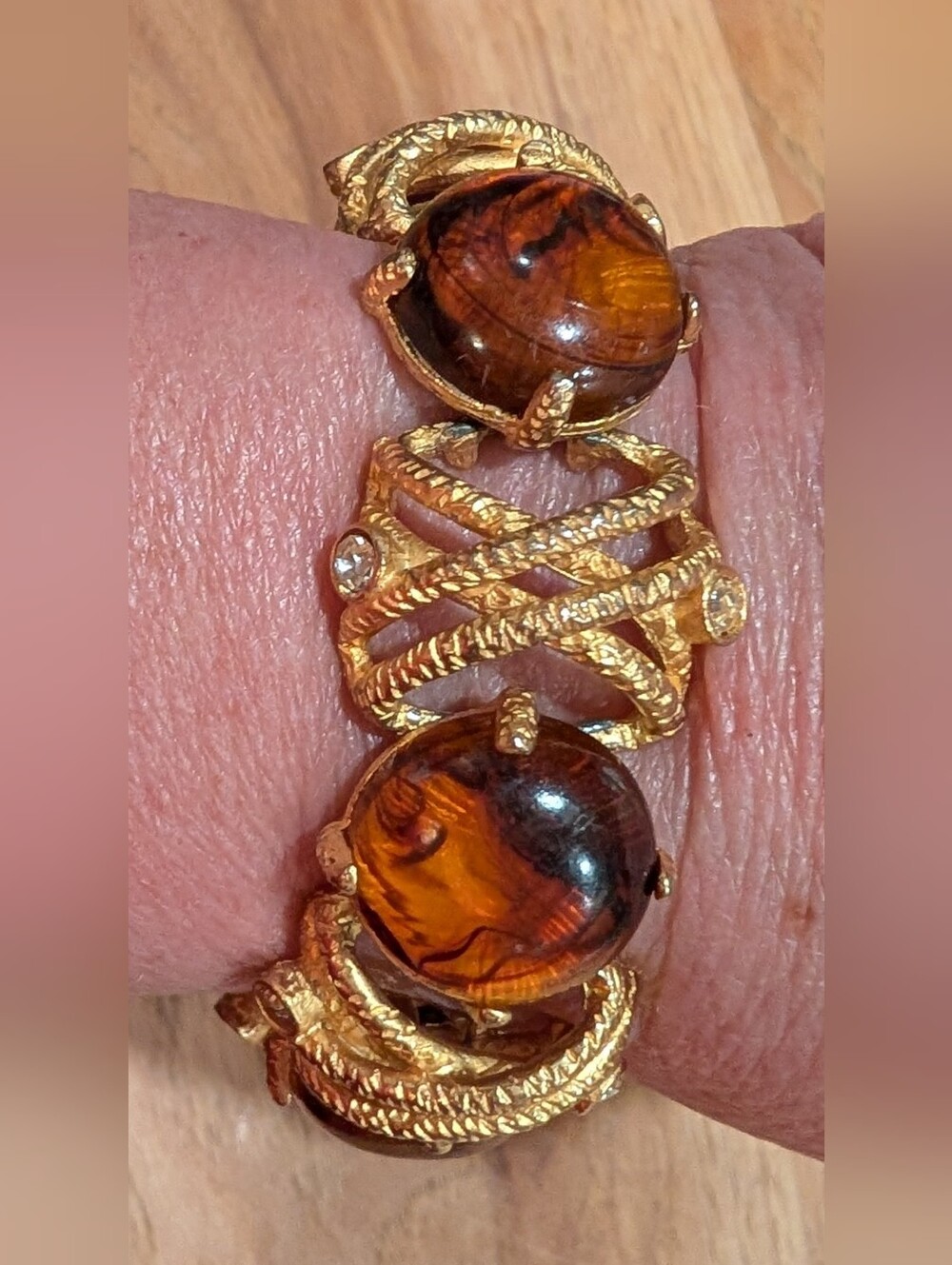 Gold-Tone Amber Hued Cabochon Bracelet - Women's Jewelry